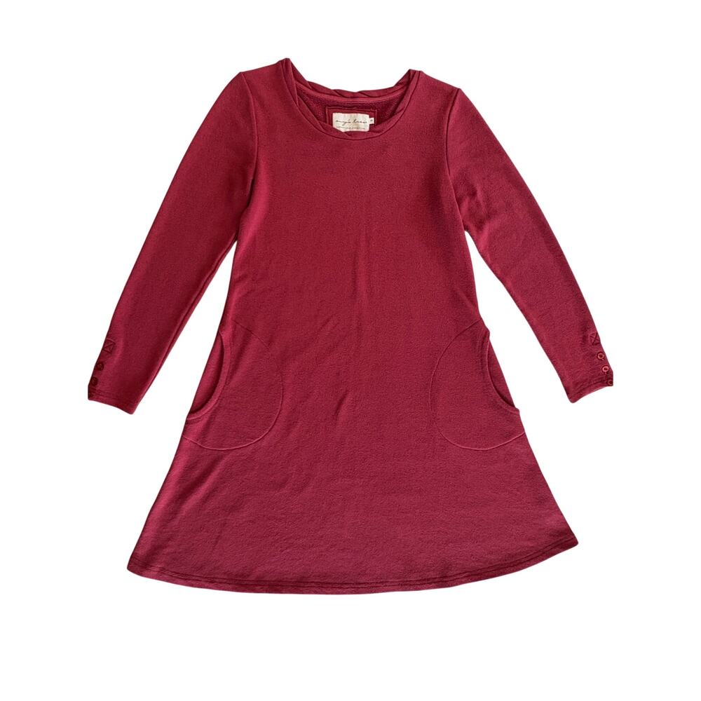 Evy’s Tree Red Jersey ALine Shift Dress scalloped neck front pockets Women Small